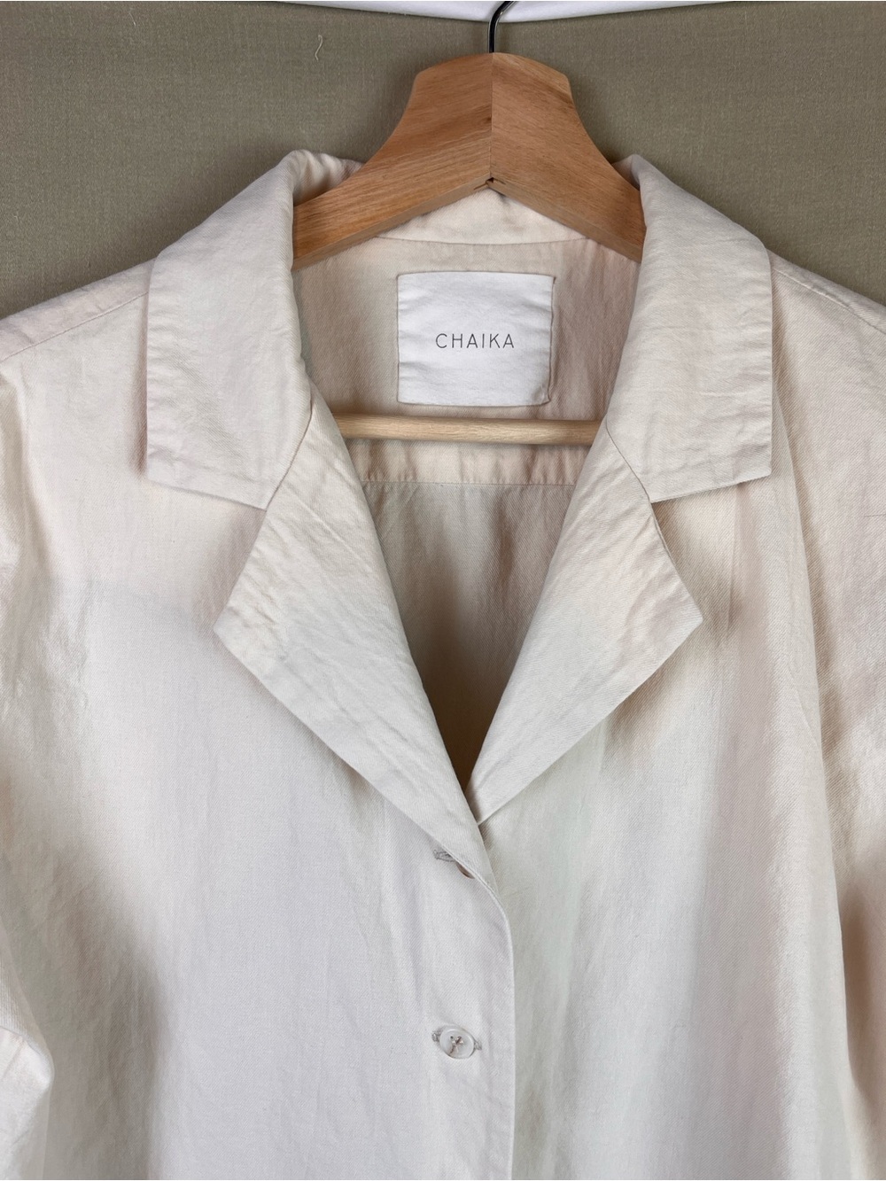 Linen Cotton Blend Neutral Color Short Sleeve Button Down - Picture 2 of 4